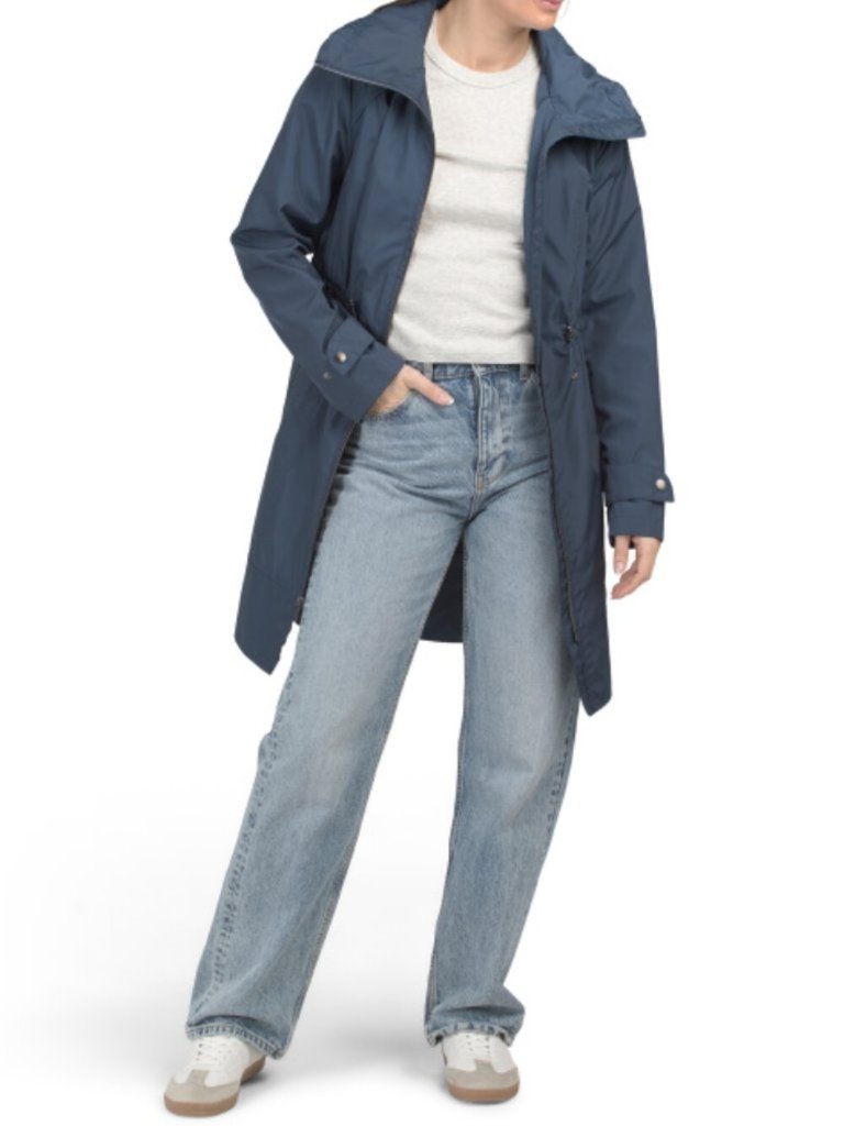 Cole Haan Coastal Blue Travel Packable Hooded Rain Coat